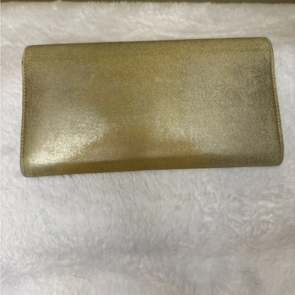 Chanel Gold Metallic Snap Flap Wallet with Auth Sticker
